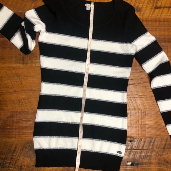 Women's Striped Black, White, & Silver Guess Sweater, Size Small Petite - Picture 15 of 16